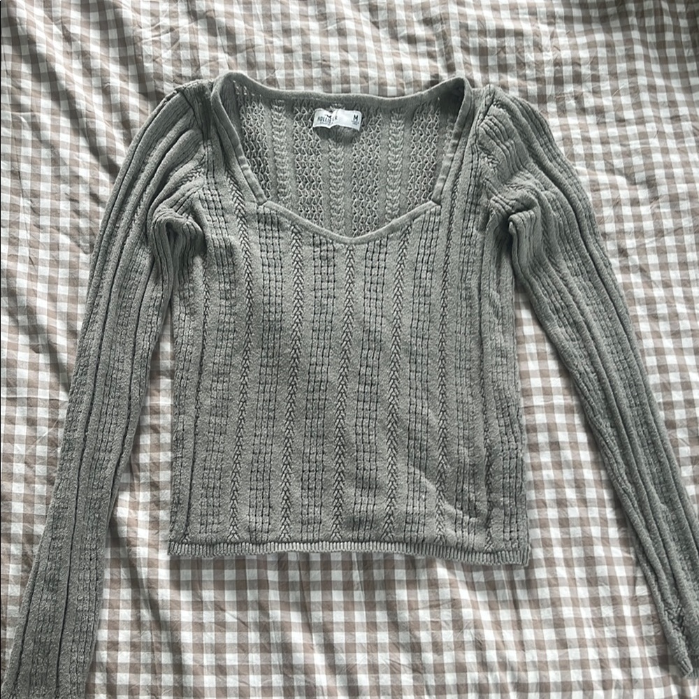 Hollister Green Square Neck Ribbed Sweater